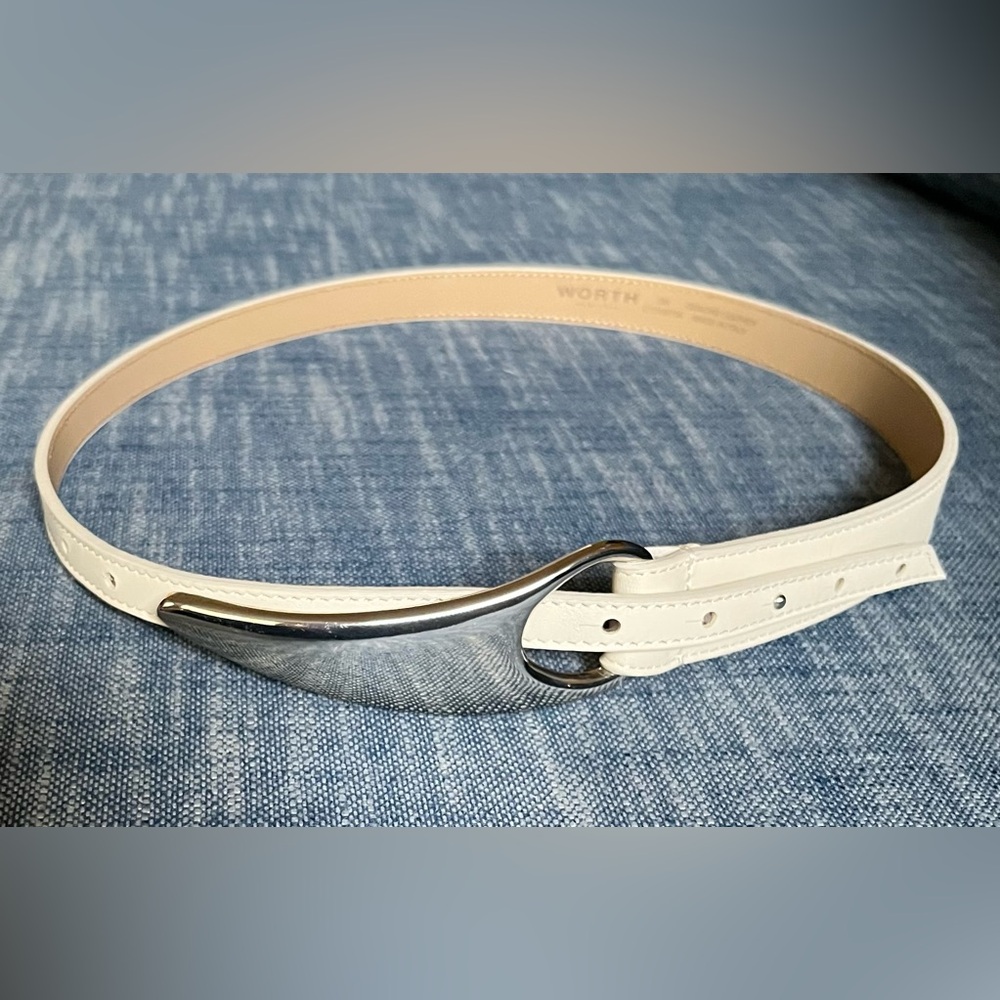 Worth New York White Leather Belt with Silver Buckle Winter 2017 Small